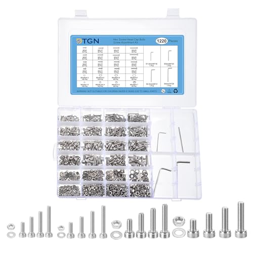 DTGN 1220er Pack M2/M3/M4/M5 (D) Innensechskant-Schrauben mit Zylinderschraubenkopf und Muttern Sortiment - Schrauben-Set aus Edelstahl 304 mit Schraubenschlüssel und Unterlegscheiben von DTGN