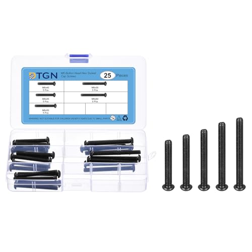 DTGN 25-teiliges M6-Innensechskantschrauben-Set mit Innensechskantkopf – 40/45/50/55/60 mm Kohlenstoffstahl, schwarzes Oxid, Innensechskantschrauben-Sortiment mit Vollgewinde von DTGN