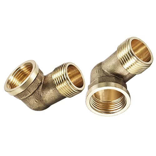 DTGN 3/4 BSP x 3/4 BSP(Männlich x Buchse) 90° Winkel Rohrleitung Fitting - 2Pack - Gut für Wasser Rohrleitung System - Messing Rohr Beschläge - Gold Ton von DTGN