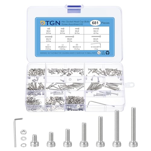 DTGN 681er Pack M2x4/6/8/12/16/20/25mm (DxH) Sechskantschrauben mit Innensechskant und Muttern-Set - Schrauben-Set aus Edelstahl 304 mit Schraubenschlüssel und Unterlegscheiben von DTGN