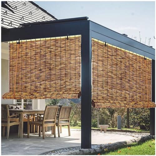 Outdoor Bambusrollo 50cm 60cm 80cm 90cm 100cm 120cm 165cm Breit, Wetterfest Sonnenschutz Bambus-Rollos Für Tür/Fenster, ﻿ Rollo Bambus Raffrollo Sichtschutz Jalousien, Anpassbar (Size : 100x100cm) von DTGPRO