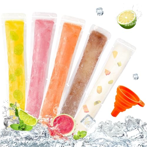 Popsicle Taschen, 120 Stück Wassereis Tüten Formen Eisformen Popsicle Formen Beutel mit Trichter Eis Pop Beutel für DIY Snacks Eisbonbons Party Favors von DTOFOOT
