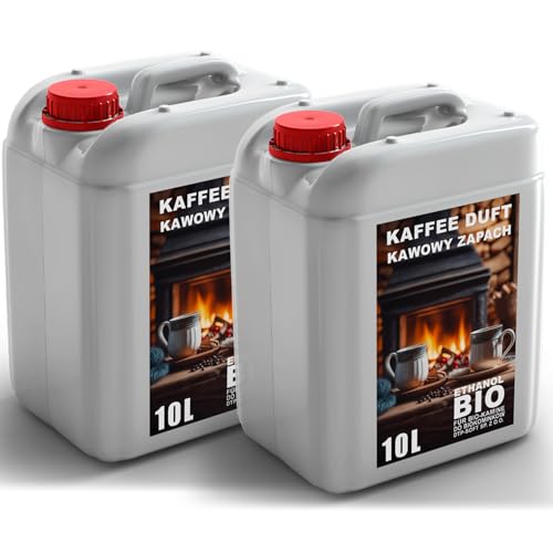 20L Premium Bioethanol 96,6% Rein - 2x10 Liter ökologischer Brennstoff für Ethanol-Kamine, saubere Verbrennung, rauchfrei, lebendige und stabile Flamme (Kaffeeduft) von DTP-SOFT