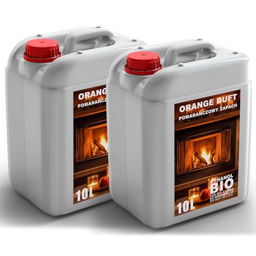 20L Premium Bioethanol 96,6% Rein - 2x10 Liter ökologischer Brennstoff für Ethanol-Kamine, saubere Verbrennung, rauchfrei, lebendige und stabile Flamme (Orangenduft) von DTP-SOFT