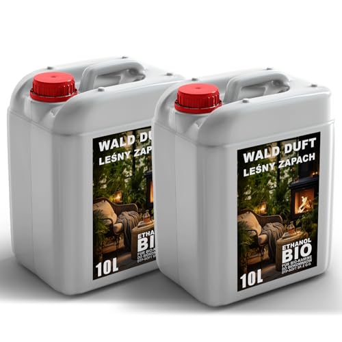 20L Premium Bioethanol 96,6% Rein - 2x10 Liter ökologischer Brennstoff für Ethanol-Kamine, saubere Verbrennung, rauchfrei, lebendige und stabile Flamme (Waldduft) von DTP-SOFT
