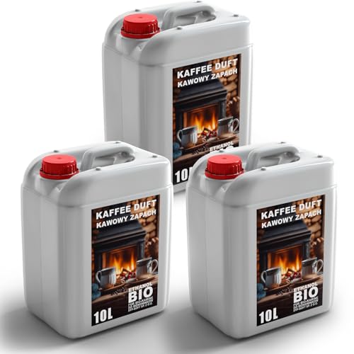 30L Premium Bioethanol 96,6% Rein - 3x10 Liter ökologischer Brennstoff für Ethanol-Kamine, saubere Verbrennung, rauchfrei, lebendige und stabile Flamme (Kaffeeduft) von DTP-SOFT