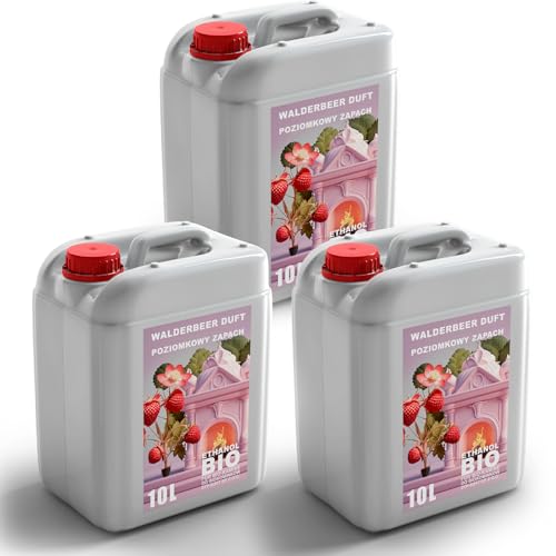30L Premium Bioethanol 96,6% Rein - 3x10 Liter ökologischer Brennstoff für Ethanol-Kamine, saubere Verbrennung, rauchfrei, lebendige und stabile Flamme (Walderdbeerduft) von DTP-SOFT