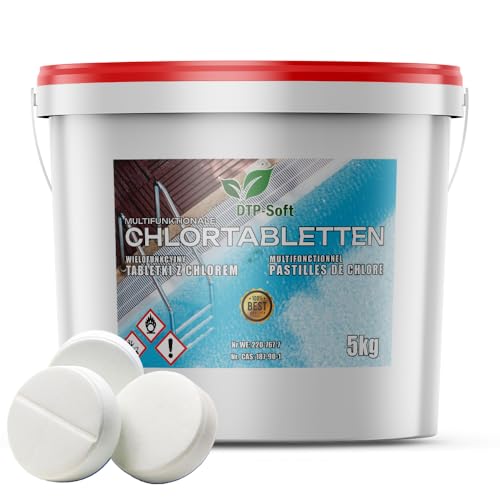Chlor Multitabs 5 in 1-200 g Tabs Multi Chlortabletten - mit 5 Phasenwirkung für die sichere und saubere Poolpflege | hygienisches Poolwasser | multifunktionale Chlortabletten (10, Kilogramm) von DTP-SOFT