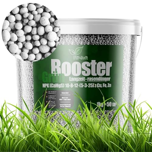 DTP-SOFT Rasendünger im Eimer | Rasendünger Frühjahr/Sommer I Sofortwirkung für saftiges grün I gesunder Rasen | Verdrängt Moos und Unkraut | TOP QUALITAT | Für den Streuwagen (1KG) von DTP-SOFT