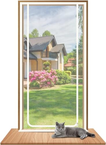 Balkon-Fenster-Sicherheitsgitter Für Katzen 80x200cm, Katzenschutz-Fensternetz Mit Selbstklebeband, Reißverschluss Anti-Mücken-Fensternetz(Size:100x210cm) von DTREEL