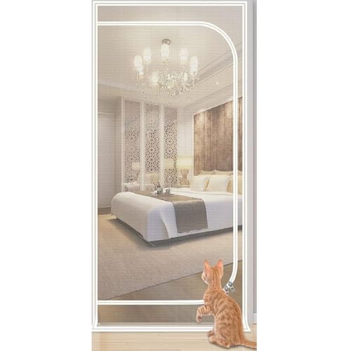 Balkon Terrasse Haustier Katzengitter Tür, Benutzerdefiniertes Langlebiges Fliegengitter Mesh, Anti-Moskito-Insektenschutzgitter, Selbstklebendes Reißverschluss-Türschutzgitter(120x220cm) von DTREEL