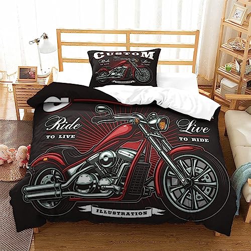 DTREEL Motorrad-Bettwäsche-Set Für Motorrad-Motocross, Kinder-Bettwäsche-Set Für Jungen, Jugendliche, Herren, 3D-Bedruckte Mikrofaser-Bettbezug Für Schlafzimmer Mit Kissenbezug Single（135x200cm） von DTREEL