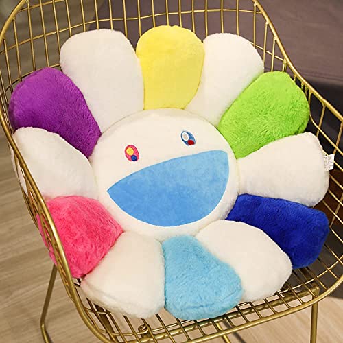 DTREEL Nette Regenbogen Smiley Gesicht Kissen, Sonnenblume Plüschkissen, Bequeme Sonnenblume Smiley Kissen Bunte Sonnenblume Plüsch Home Schlafzimmer Shop Restaurant Dekor,Colorful White,15.7" von DTREEL