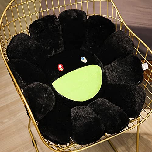 DTREEL Nette Regenbogen Smiley Gesicht Kissen, Sonnenblume Plüschkissen, Bequeme Sonnenblume Smiley Kissen Bunte Sonnenblume Plüsch Home Schlafzimmer Shop Restaurant Dekor,Schwarz,23.6" von DTREEL