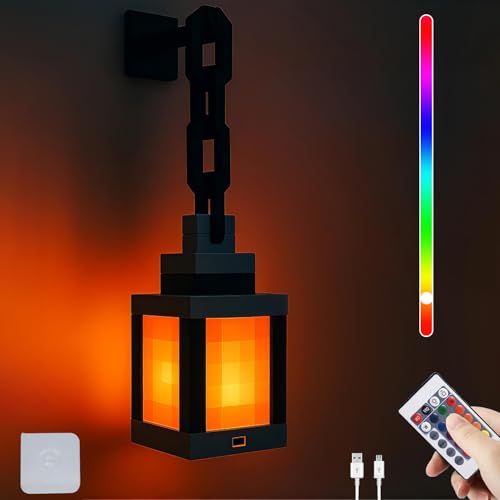 DTSDWA Pixelated Lantern Nachtlicht Tragbare Wall Nachtlicht 16 Farben mit Fernbedienung & Dimmfunktion 3D Nachttischlampe Kinder Akku Wandlampe für Schlafzimmer Camping Geschenk für Gamer von DTSDWA