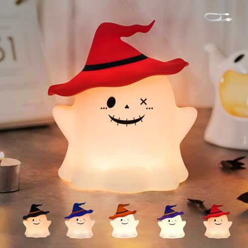 DTSDWA RGB Geister Nachtlicht mit Roter Hexenhuet, Wiederaufladbar Ghosts Reading Book Lamp,7 Farben & Timer,LED Nachtlicht Kinder, Halloween Dekoration Lampe für Kinderzimmer Wohnzimmer Schreibtisch DTSDWA RGB Geister Nachtlicht mit Roter Hexenhuet, Wiederaufladbar Ghosts Reading Book Lamp,7 Farben & Timer,LED Nachtlicht Kinder, Halloween Dekoration Lampe für Kinderzimmer Wohnzimmer Schreibtisch von DTSDWA