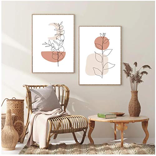 wandbild Sonne und Mond Moderne Minimal Line Art Drucke Pflanzen Poster Mitte des Jahrhunderts Wandkunst Bilder Dekor Stil für Wohnzimmer - (50x70cm) x2pcs Rahmenlos von DTSGFBH