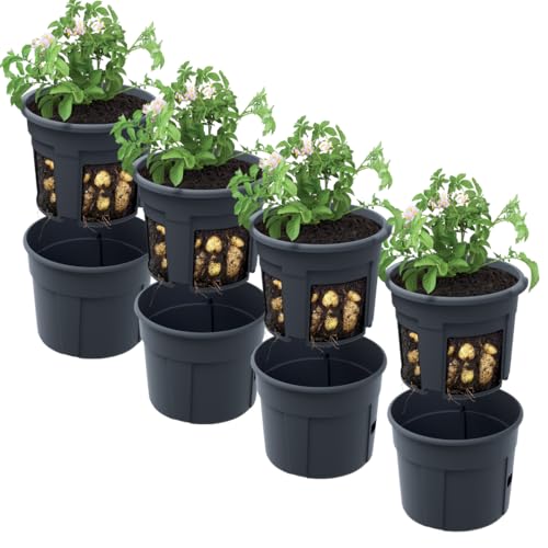 DTU24 4er Set Blumentopf Kartoffel-Pflanztopf Potato Topf 28 L Kartoffel-Anzuchttopf Gemüse Kartoffeln Pflanzkübel Pflanztopf Höhe 31,7 cm (4 Stück, ⌀ 40 cm) von DTU24