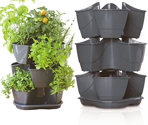 Küchen-Kräutertopf Kaskade für 9 Pflanzen – Vertikaler Pflanzturm | 3in1 Kräuterblumentopf für Balkon, Terrasse & Indoor von DTU24
