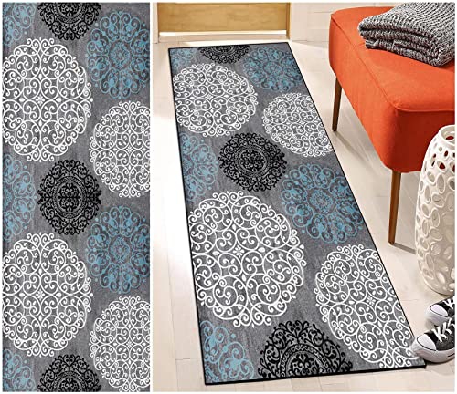 DTUQYX Teppich Läufer Flur Küche rutschfest 60 x 250CM, Polyester Waschbar und Dauerhaft, Schlafzimmer Muster Carpet, für Wohnzimmer Büro Esszimmer, Anpassbar Teppichläufer Meterware von DTUQYX