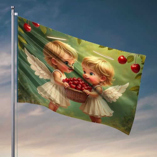 Bar-Dekoration für Zuhause, zwei Engelchen mit einem Korb mit Kirschen, lustige Poster für Studentenwohnheim, coole Wohnheim-Flagge (30 x 45 cm) von DTWE