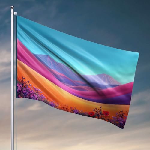 Coole Flaggen für Studentenwohnheim, bunte Wüstenlandschaft mit Bergen im Hintergrund. Flaggenflaggen für Zimmer, Teenager, Mädchen, lustige Hausdekoration (152 x 244 cm) von DTWE