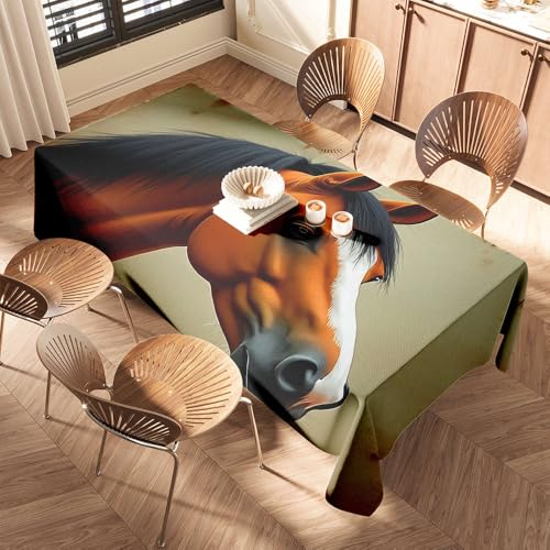 DTWE Tischläufer "A Majestic Horse With A Striking Mane" Elastic Edged Table Cover Black Tablecloths Black Tablecloth von DTWE