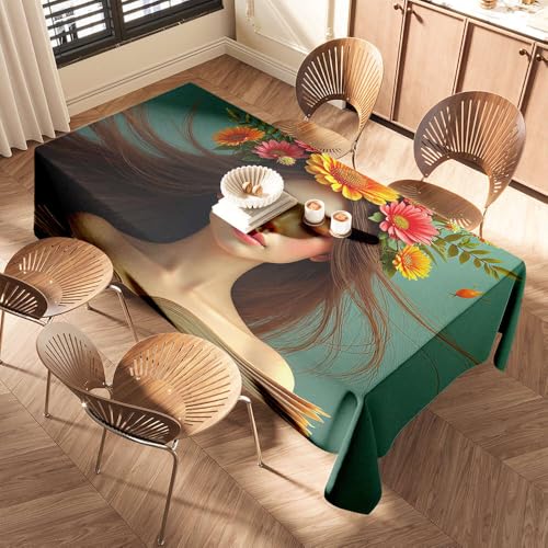DTWE Tischläufer "A Woman With Flowers In Her Hair Holding An Open Book" Elastic Edged Table Cover Black Tablecloths Black Tablecloth DTWE Tischläufer "A Woman With Flowers In Her Hair Holding An Open Book" Elastic Edged Table Cover Black Tablecloths Black Tablecloth von DTWE