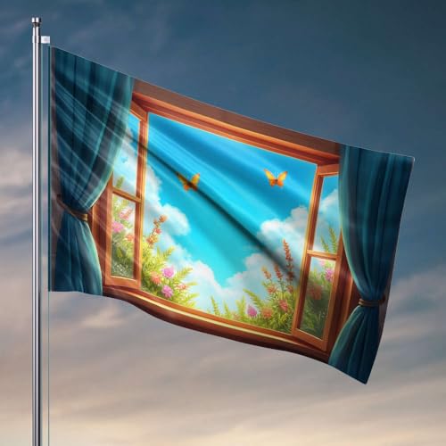 Flaggen für Jungen, Schmetterlinge flattern, Blumen blühen, Himmel so blau. Flagge, Männerhöhlen-Flaggen für Ihr Zimmer (120 x 180 cm) von DTWE