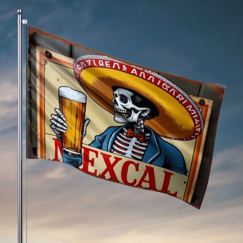 Flaggen für Jungenzimmer, mexikanisches Bier mit Skelett in Sombrero, College-Flaggen für Schlafsaal-Flaggen für Zimmer, lustig, 152 x 244 cm von DTWE