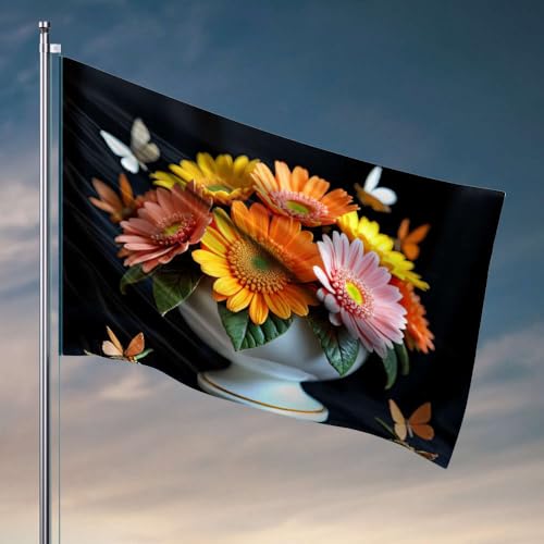 Flaggen für Mädchenzimmer, Blumen in einer weißen Vase mit Schmetterlingen, Flaggenmännchen, Cabe-Dekor, Schlafzimmerzubehör (60 x 90 cm) von DTWE