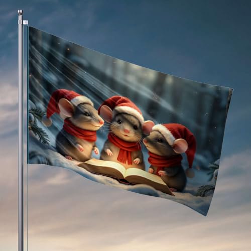 Flaggen für Männerhöhle, drei Mäuse in Weihnachtsmannmützen, singt aus einem offenen Buch. Flagge, Höhle, Mann, Bar, Tiki-Bar für Außenterrasse (60 x 90 cm) von DTWE
