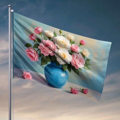 Flaggen für Schlafzimmer, Rosenstrauß in einer blauen Vase. Lustige Flaggen für Zimmer, Jungs, Poolzubehör (30 x 45 cm) von DTWE