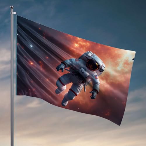 Flaggen für Studentenwohnheim, Astronaut, schwebt im Weltraum mit feurigem Hintergrund. Flagge, Männerhöhle, Bar, lustige Flaggen (152 x 244 cm) von DTWE