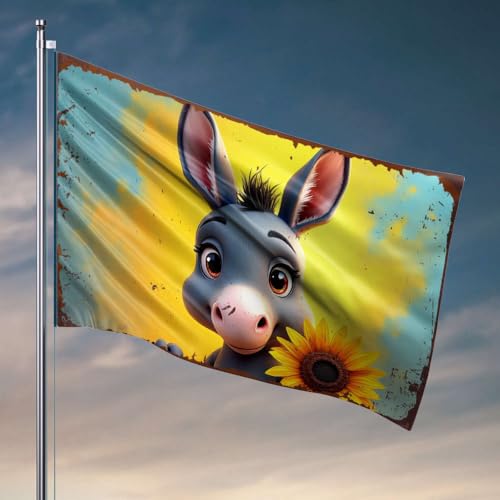 Flaggen für Studentenwohnheim, Cartoon-Esel mit Sonnenblume. Flagge, Hof-Ornamente, Outdoor, coole Sachen für Ihr Zimmer (30 x 45 cm) von DTWE