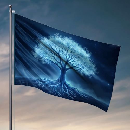 Flaggen für Studentenwohnheim, leuchtender blauer Baum mit aufwendigen Wurzeln gegen einen Sternenhimmel. Flagge, Männerhöhle, Bar, lustige Flaggen (120 x 180 cm) von DTWE