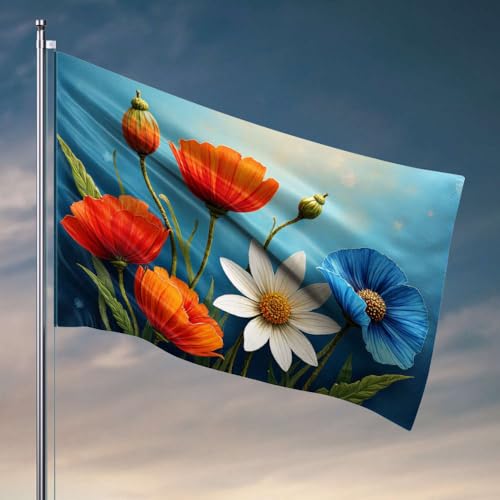 Flaggen für Teenager, bunte Blumen blühen vor einem blauen Himmel, Flagge, Angelboot, Zubehör, Teenager, Stuff, 60 x 90 cm Flaggen für Teenager, bunte Blumen blühen vor einem blauen Himmel, Flagge, Angelboot, Zubehör, Teenager, Stuff, 60 x 90 cm von DTWE