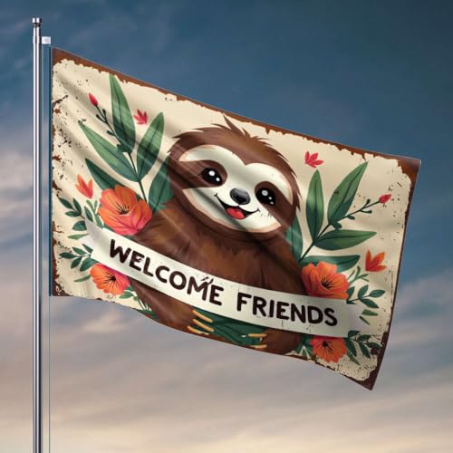 Flaggen für Teenager, ein fröhliches Faultier, umgeben von lebendigen Blumen, Flagge, Angelboot, Zubehör, Teenager-Zubehör (30 x 45 cm) von DTWE