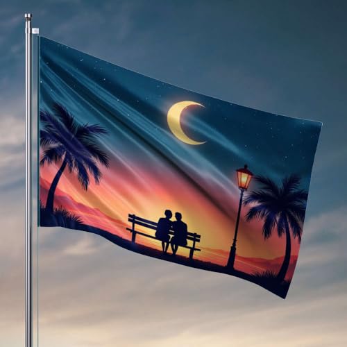 Flaggen für Zimmer, Teenager, Jungen, ein Paar sitzt auf einer Bank unter einem Halbmond; Flagge, Männerhöhle, Bar, Hinterhof, Dekoration, 120 x 180 cm Flaggen für Zimmer, Teenager, Jungen, ein Paar sitzt auf einer Bank unter einem Halbmond; Flagge, Männerhöhle, Bar, Hinterhof, Dekoration, 120 x 180 cm von DTWE