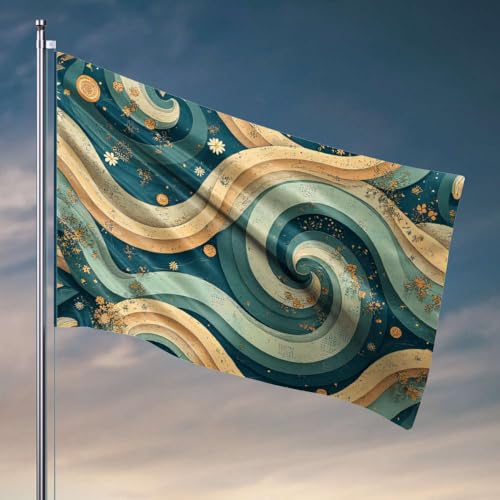 Flaggen für Zimmer, lustige spiralförmige Wellen mit Blumen und Münzen, Willkommensschild für Veranda, stehendes Retro-Dekor (60 x 90 cm) von DTWE