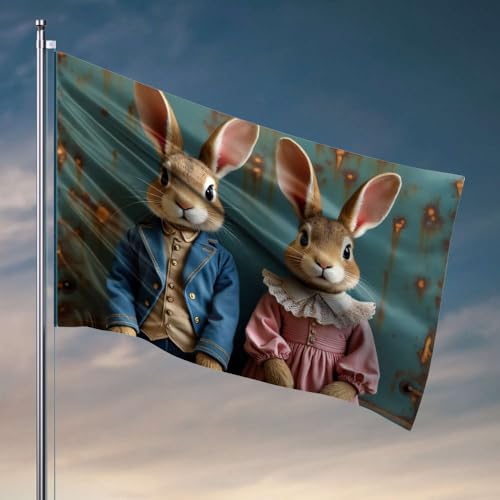 Gartenflagge, lustige Kaninchen, gekleidet in Vintage-Kleidung, Flagge, Ehemann, Geschenke, Bürodekoration für Männer (60 x 90 cm) von DTWE