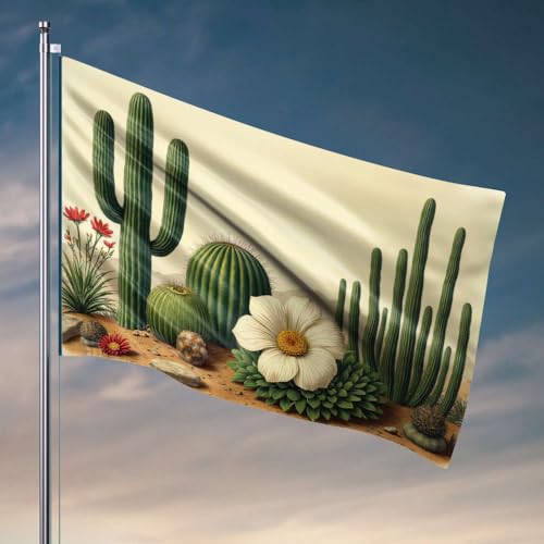 Lustige Flaggen Wüstenpflanzen mit großer weißer Blume. Flagge, Raumdekoration, Landdekoration (30 x 45 cm) von DTWE