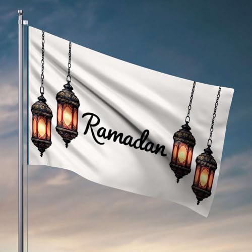 Lustige Flaggen für Studentenwohnheim, wunderschön gestaltete Ramadan-Laternen hängen vor einem weißen Hintergrund, grafische Flaggen für Zimmer, Teenager, Jungen, Raumdekoration (120 x 180 cm) von DTWE