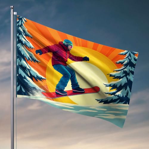 Lustige Poster für Studentenwohnheim, Snowboarder in roter Jacke, die auf einem verschneiten Hang mit Bäumen auf beiden Seiten reitet. Flagge, Outdoor-Dekoration, Poster für Studentenwohnheim (152 x Lustige Poster für Studentenwohnheim, Snowboarder in roter Jacke, die auf einem verschneiten Hang mit Bäumen auf beiden Seiten reitet. Flagge, Outdoor-Dekoration, Poster für Studentenwohnheim (152 x von DTWE