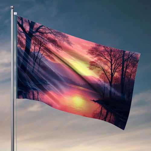 Lustige Poster für Studentenwohnheim, Sonnenuntergang über einem ruhigen See mit Bäumen, die sich im Wasser spiegeln. Flagge, Outdoor-Dekoration, Poster für Studentenwohnheim (120 x 180 cm) von DTWE