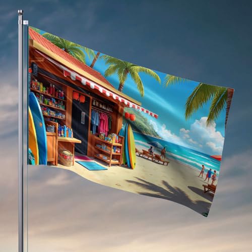 Lustige Poster für Studentenwohnheim, Strandgeschäft, mit Surfbrettern und Palmen, Flagge, Outdoor-Dekoration, Poster für Studentenwohnheim (120 x 180 cm) von DTWE
