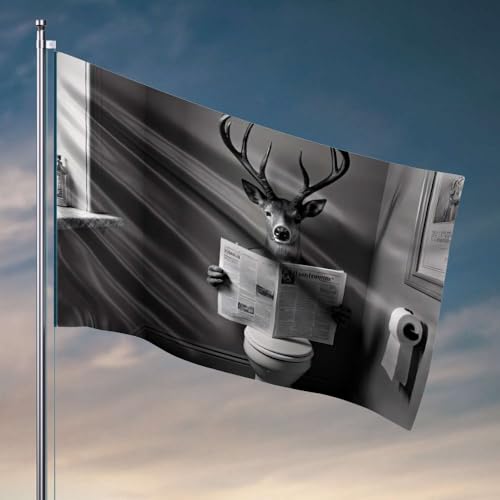 Lustige Poster für Studentenwohnheim, ein Hirsch, der eine Zeitung im Badezimmer liest, Flagge, Outdoor-Dekoration, Poster für Studentenwohnheim (120 x 180 cm) von DTWE