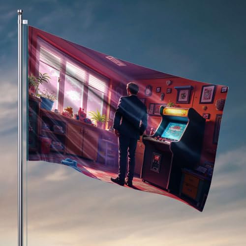 Männerhöhlendekoration und Zubehör, Mann im Anzug, bewundert Arcade-Spiel, Flagge, College-Zimmer-Schild, Spielzimmer-Dekoration (60 x 90 cm) von DTWE