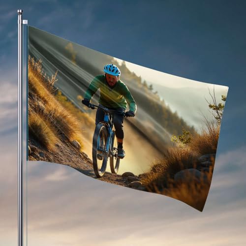 Poster für Studentenwohnheim, für Jungs, Reiter auf Mountainbike-Weg bei Sonnenuntergang, Sommerflagge, dekorative Hausflaggen (60 x 90 cm) von DTWE