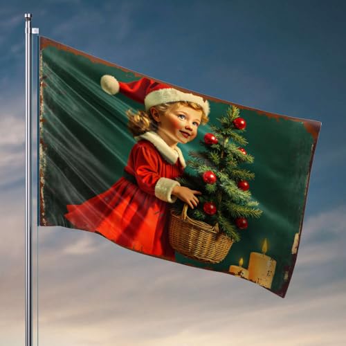 Poster für Studentenwohnheim, für Jungs, ein Mädchen, das einen Weihnachtsbaum hält, Sommerflagge, dekorative Hausflaggen (120 x 180 cm) von DTWE